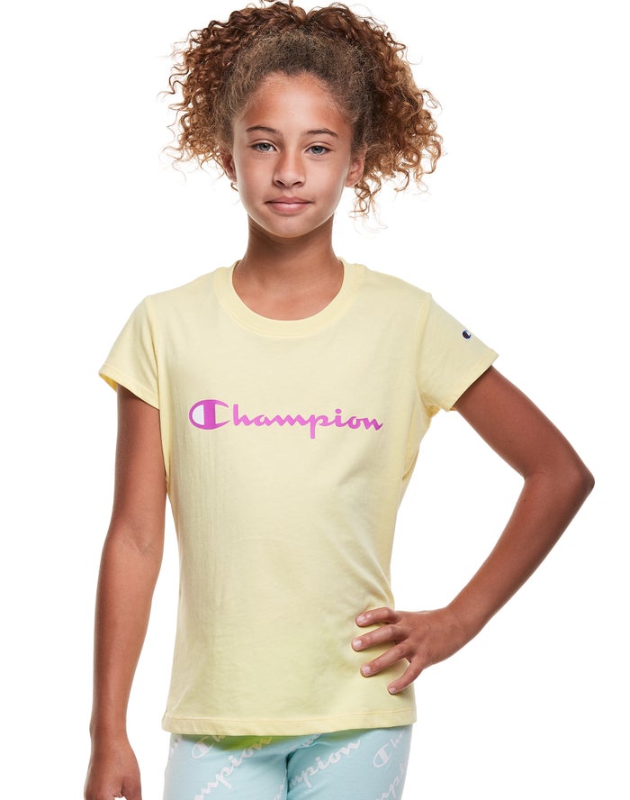 Champion Classic Script Logo T-Shirt Meisjes - Geel - Belgie 3987UZPHS